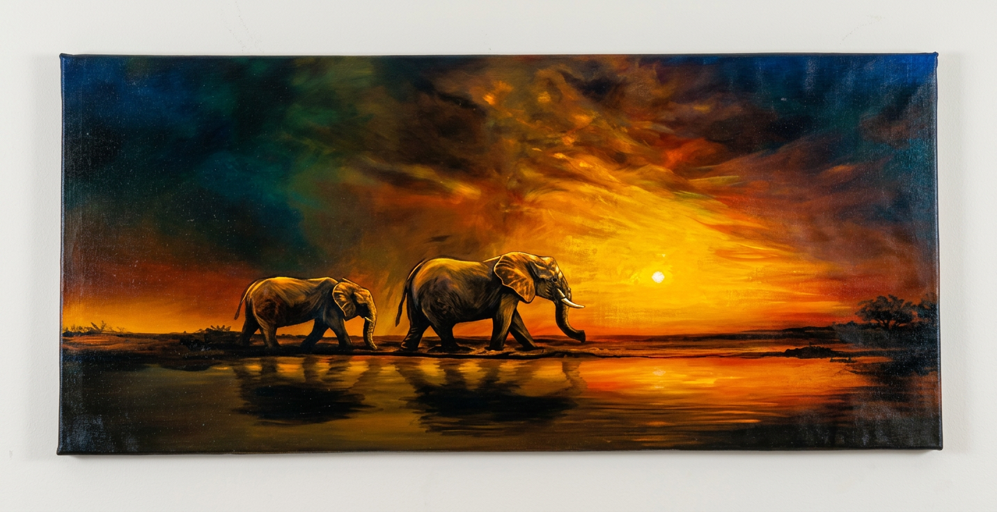Elefanti al tramonto (58 x 128 cm) € 1.485